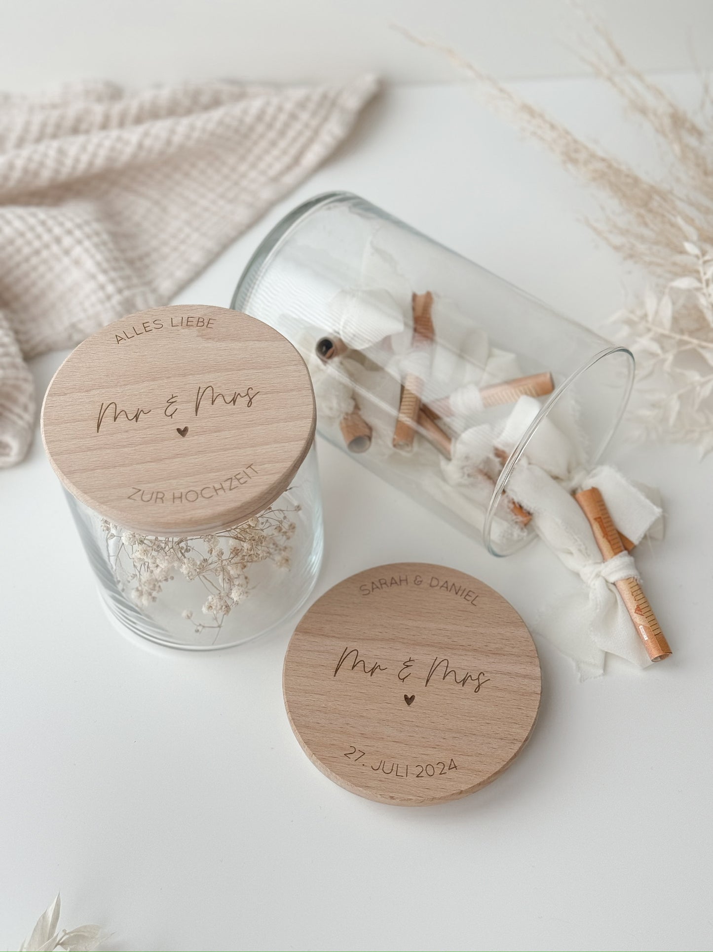 Vorratsglas mit Holzdeckel personalisiert - Hochzeit