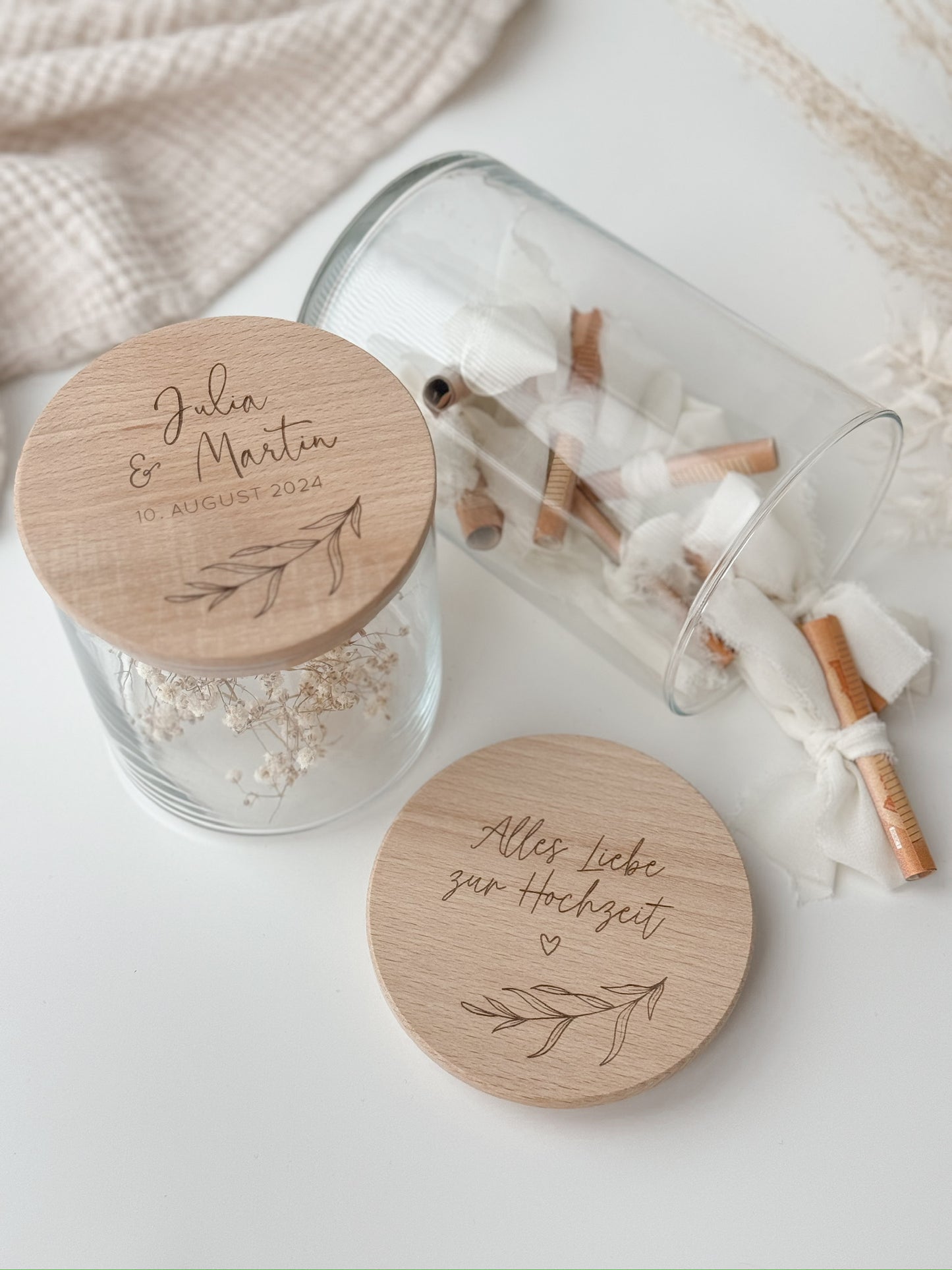 Vorratsglas mit Holzdeckel personalisiert - Hochzeit
