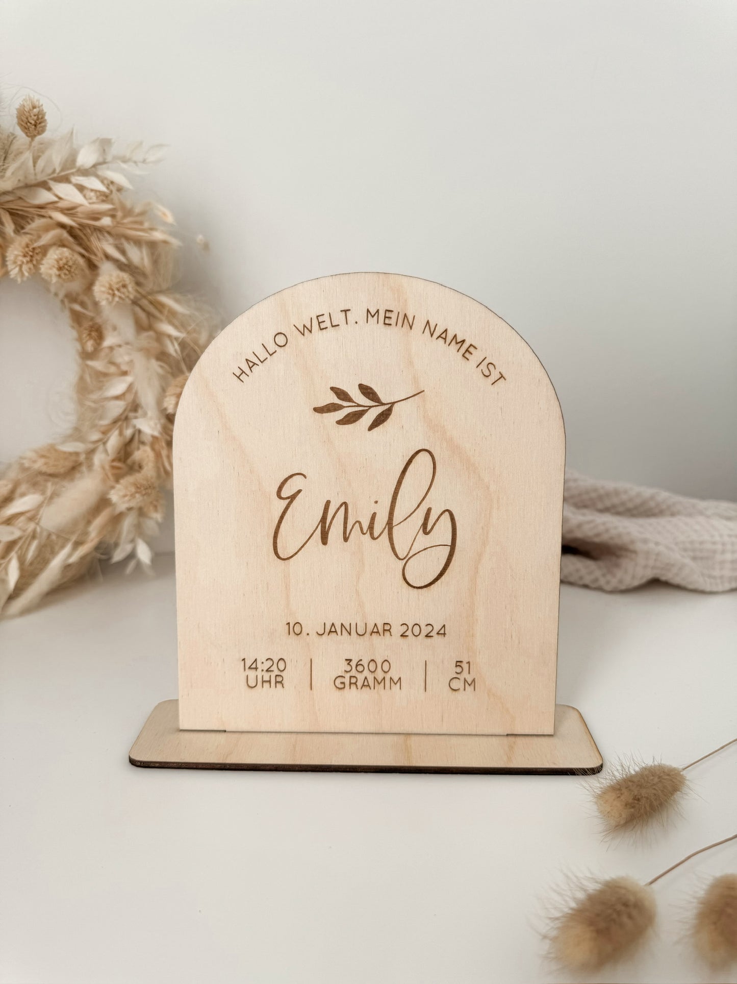 Holzschild zur Geburt