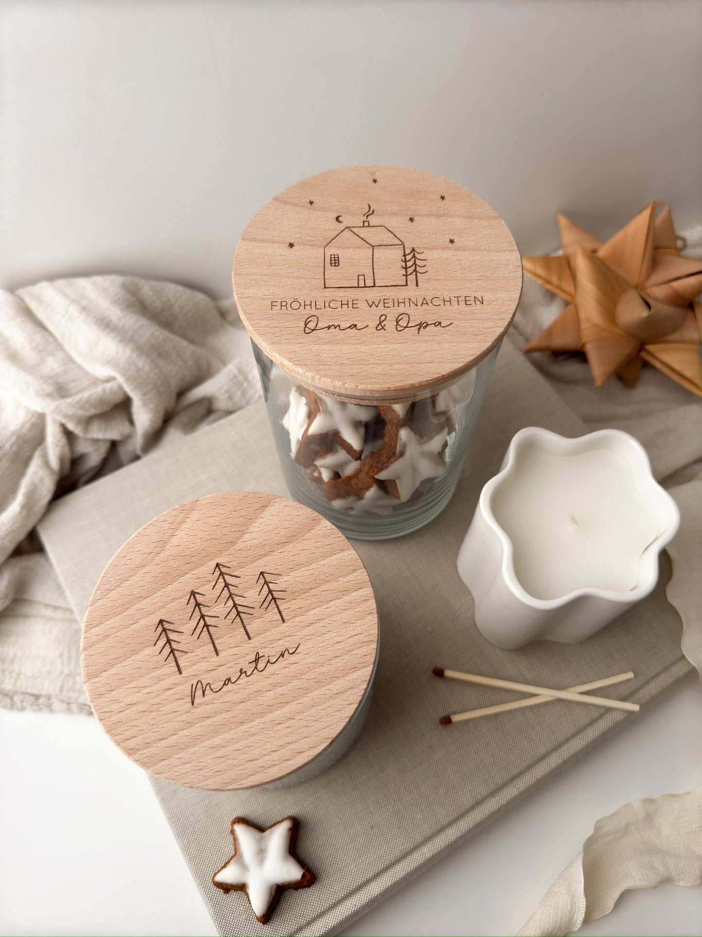 Vorratsglas mit Holzdeckel - Tannenbäume