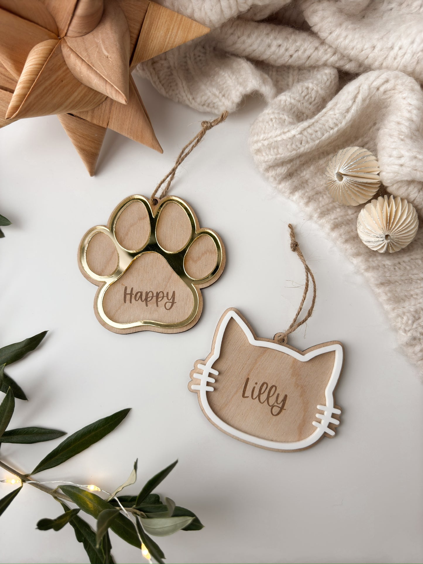 Personalisierter Christbaumanhänger - Hund & Katze