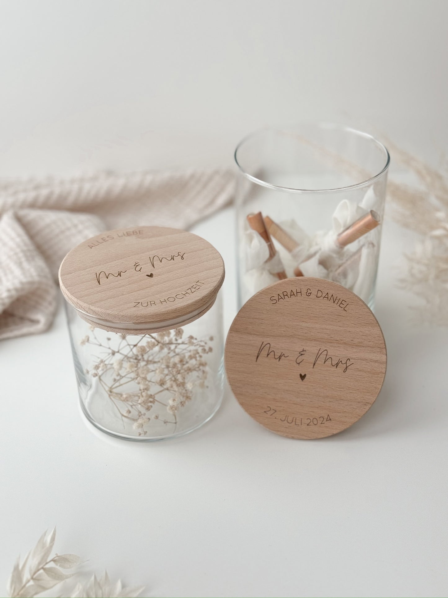 Vorratsglas mit Holzdeckel personalisiert - Hochzeit