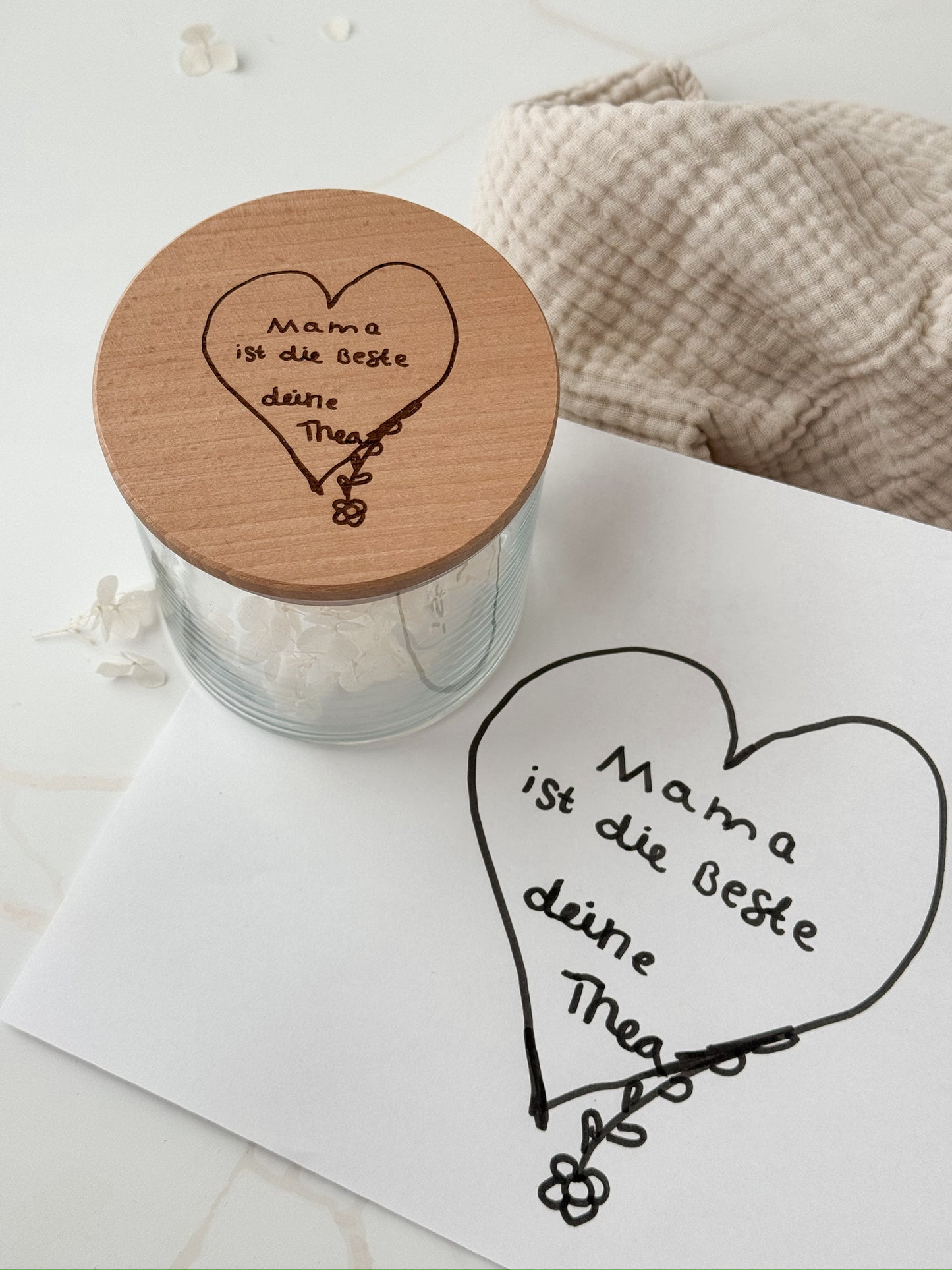 Personalisiertes Vorratsglas mit Kinderzeichnung Gravur