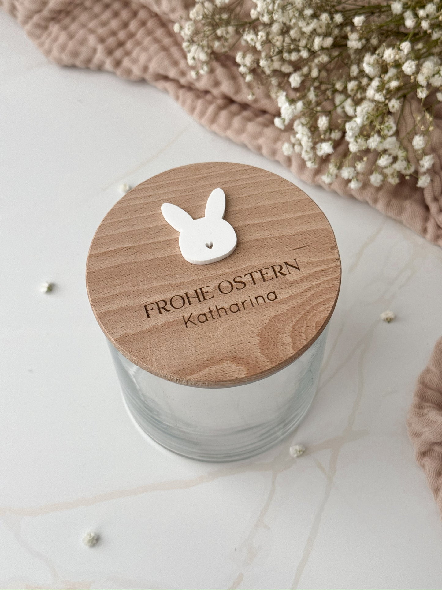 Vorratsglas mit Holzdeckel - Ostern personalisiert