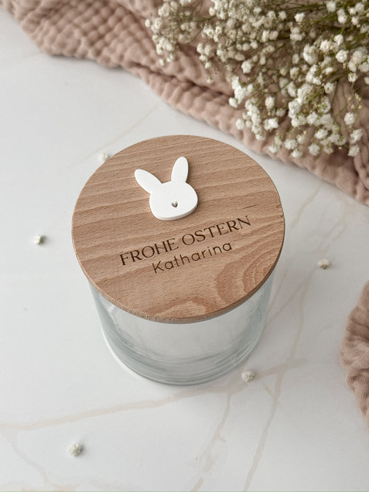 Vorratsglas mit Holzdeckel - Ostern personalisiert