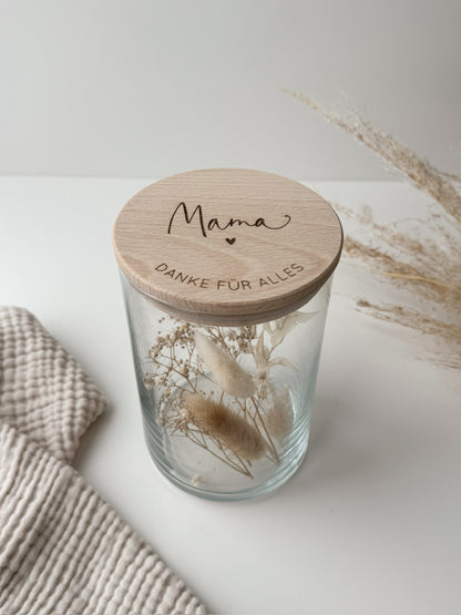 Vorratsglas mit Holzdeckel zu Muttertag
