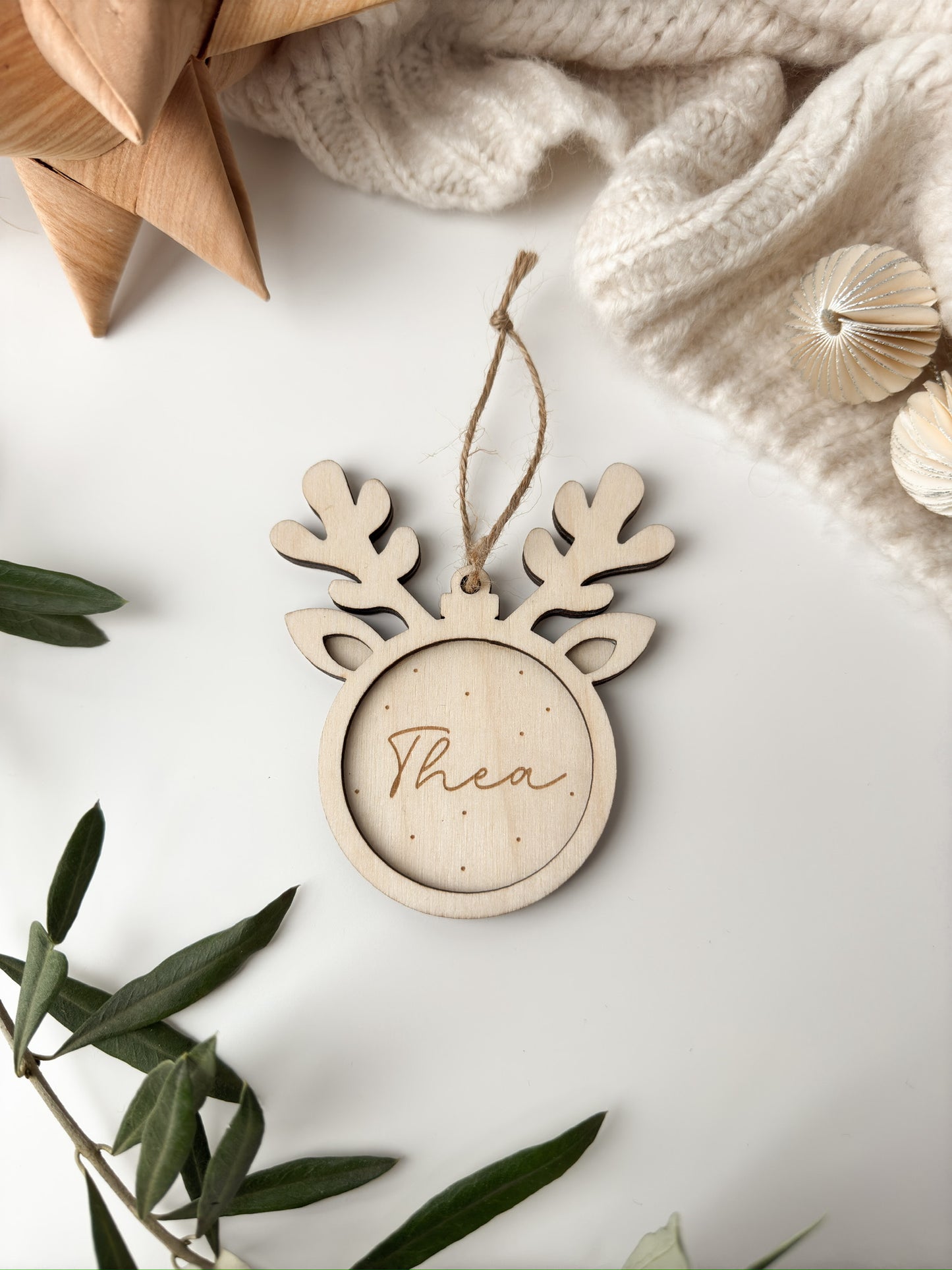 Personalisierter Christbaumanhänger - Rentier