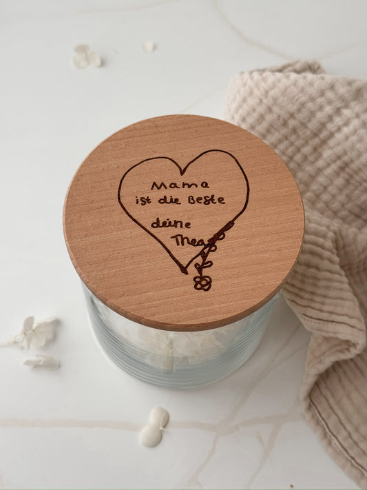 Personalisiertes Vorratsglas mit Kinderzeichnung Gravur
