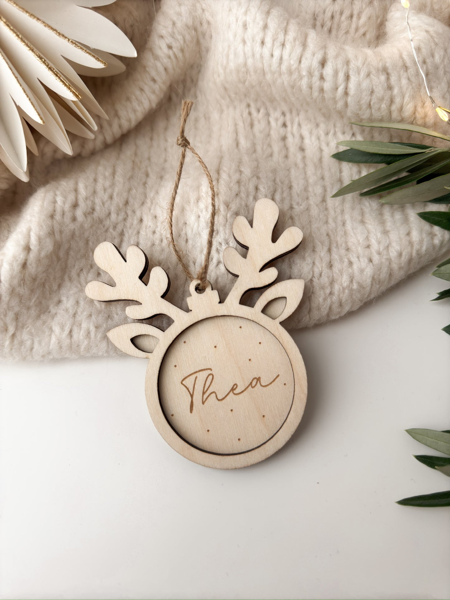 Personalisierter Christbaumanhänger - Rentier