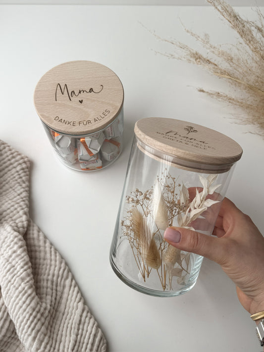 Vorratsglas mit Holzdeckel zu Muttertag