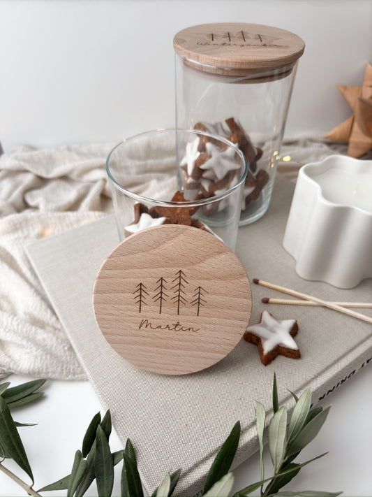 Vorratsglas mit Holzdeckel - Tannenbäume