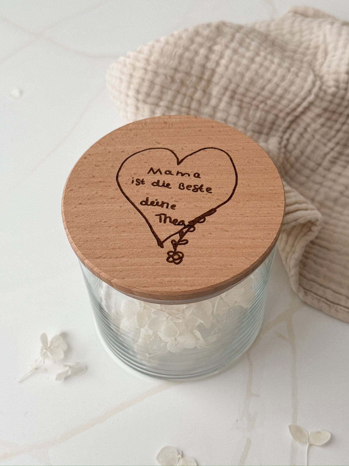 Personalisiertes Vorratsglas mit Kinderzeichnung Gravur