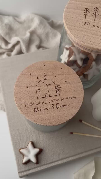 Vorratsglas mit Holzdeckel - Tannenbäume