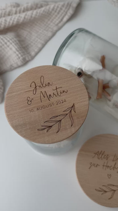 Vorratsglas mit Holzdeckel personalisiert - Hochzeit