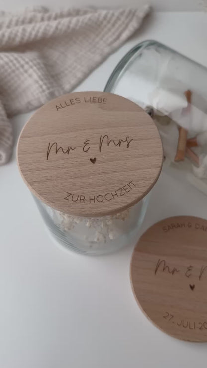 Vorratsglas mit Holzdeckel personalisiert - Hochzeit